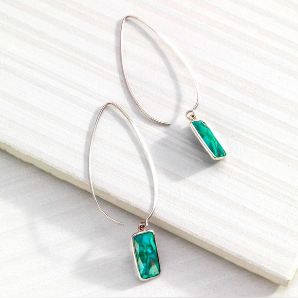 Silpada Sterling Silver & Compressed Turquoise Threader Drop Earrings - Picture 3 of 8